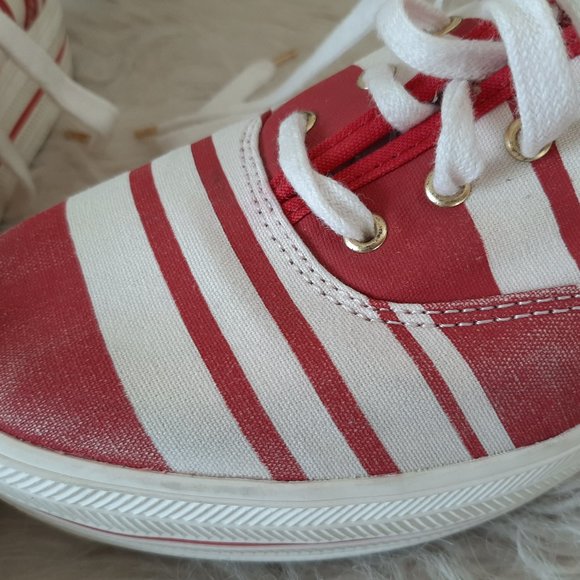 Keds X Kate Spade Red and White Striped Lace Up Sneakers - Picture 8 of 11